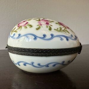 Vintage MC Hand-painted Roses Limoges Horizontal Egg Trinket Box
